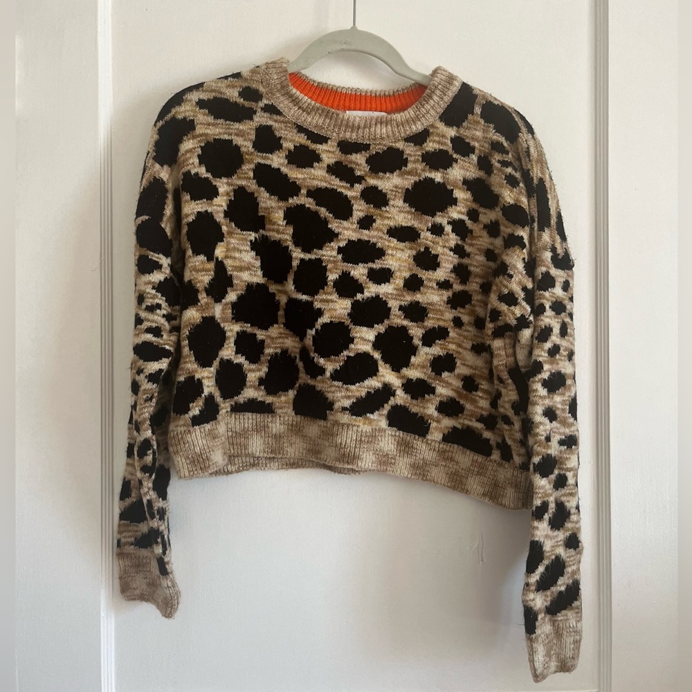 S Topshop Cropped Chunky Leopard Sweater